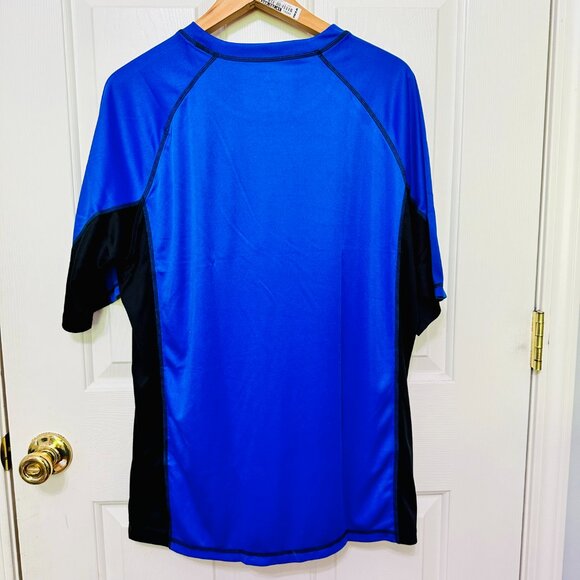 TESLA TSLA COLORBLOCK BLUE BLACK SHORT SLEEVE CREW NECK RASH GUARD SHIRT - Picture 2 of 6